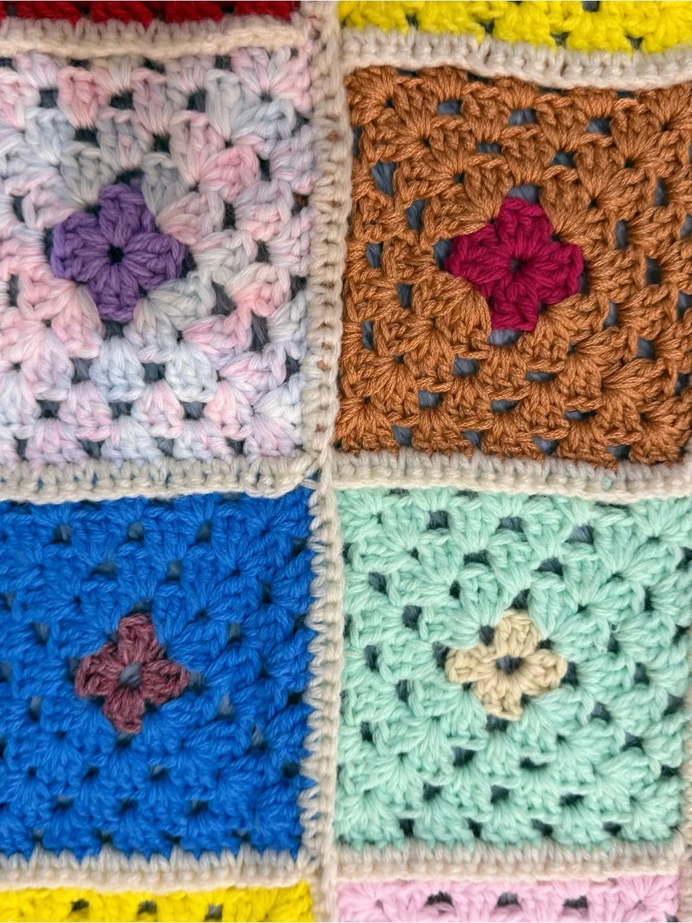 Handmade Crochet Granny Square Throw Blanket Vintage Pastel Afghan 53” x 64”